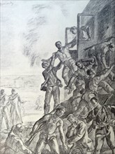 Propaganda illustration depicting Nationalist soldiers seizing a Republican train