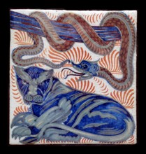 Earthernware tile with animal pattern