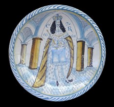 Tin-glazed earthenware dish possibly depicting the coronation of Charles II