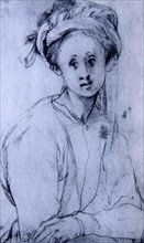 Chalk drawing titled 'Study of a Young Girl' by Pontormo