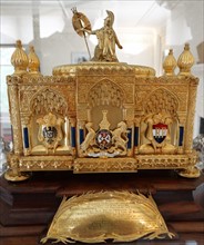 Gold and enamel casket housing the scroll given to Prime Minister Benjamin Disraeli when he was given The Freedom of the City of London