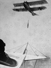 Photograph of a German plane dropping bombs