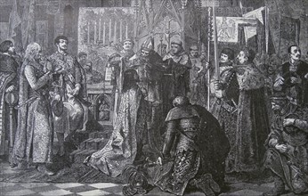 Engraving depicting the Coronation at Cracow of the Angevin King Louis I