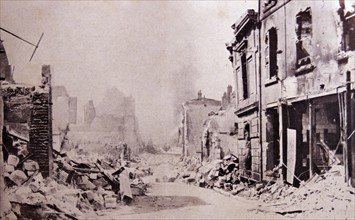Destruction of a Belgian town at the beginning of World War One.