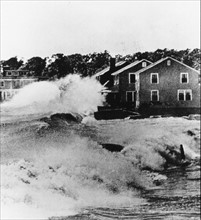 Hurricane Carol destroying beach front homes in Old Lyme
