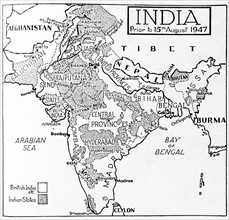 Map depicting India prior to August 1947
