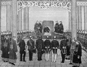 Engraving depicting Emperor T'ung-chih granting an audience