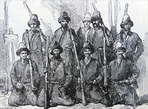 Engraving depicting the Native Guard of Honour at the Palace in Kashgar