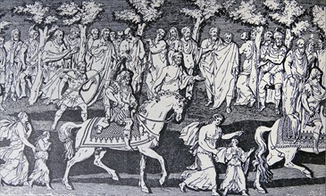 Engraving depicting the triumphal procession of Emperor Theodosius I into Rome