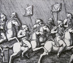 Engraving depicting German riders in the Roman army