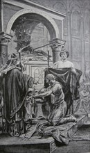 Engraving titled 'The Disposition of Louis the Pious' King of Aquitaine
