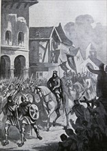 Engraving depicting Charles Martel entering Paris
