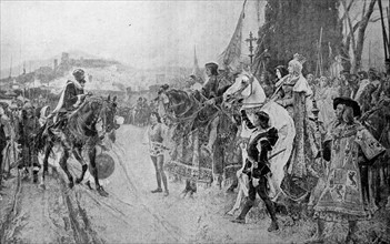 Engraving depicting the conquest of the last Moorish Kingdom in Spain