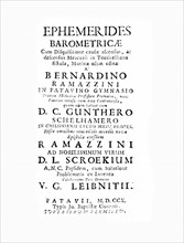 Title page to: Ephemerides barometricae cum disquisitione causae ascensus by Bernardino Ramazzini