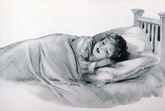 illustration of a girl asleep and dreaming.