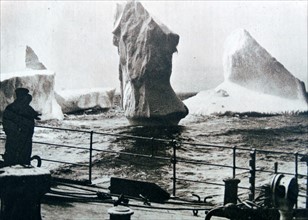 Watching an arctic iceberg breakup during a cruise in the North Atlantic 1930