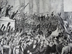 Engraving depicting Léon Gambetta proclaiming the Republic at the Palace of the Corps Legislatif