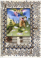 Illumination depicting the annunciation to the Shepherds from the Belles Heures of Jean de France