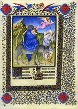 Illumination depicting the flight into Egypt from the Belles Heures of Jean de France