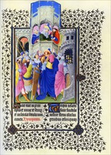 Illumination depicting the deliverance of Barabbas from the Belles Heures of Jean de France