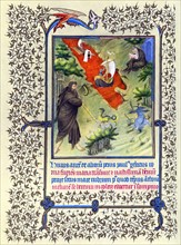 Illumination depicting the Story of Saints Anthony and Paul the Hermit from the Belles Heures of Jean de France