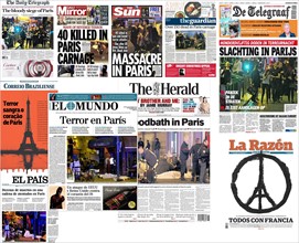international newspaper front pages covering the November 2015 Paris attacks