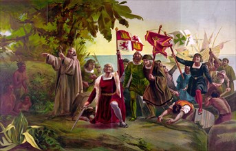 The landing of the explorer Christopher Columbus at San Salvador