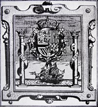 Woodcut depicting the Emblem of the Council of the Indies