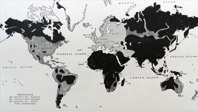 Map showing the expansion of the white races throughout the world