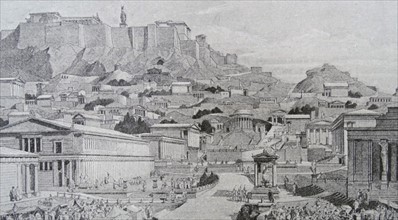 Illustration depicting a reconstructed Acropolis