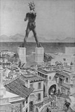 Engraving depicting the Colossus of Rhodes