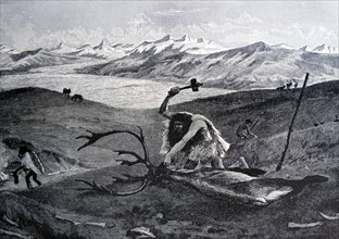 Painting depicting reindeer hunting in the later Ice Age