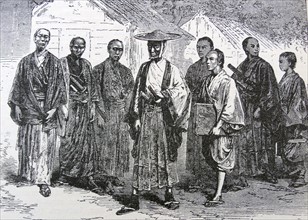 A group of civil and military officials in old Japan