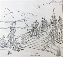 Woodcut depicting the massacre of the Mongols