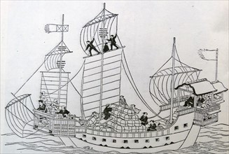 Illustration of a trading ship of Old Japan