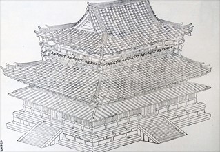 Illustration of the Buddhist Temple of Horyo-ji