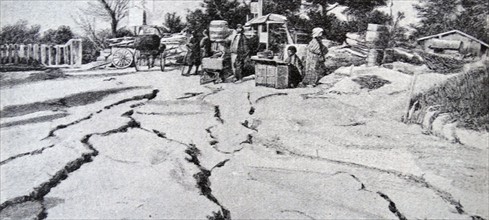 Illustration depicting Japan after an earthquake