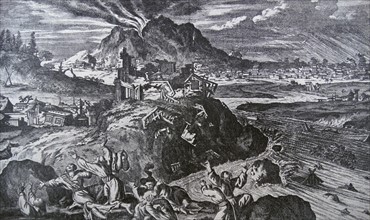 Drawing of the great earthquake of Yedo