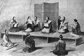Illustration of a court scene in Old Japan