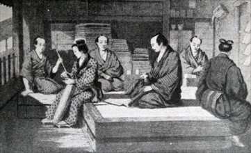 Interior of a Japanese silk merchants warehouse 1880