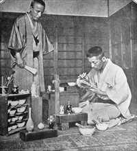 Japanese ceramics painter at work decorating vases 1880