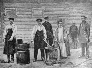 Russian nihilist revolutionaries as prisoners in Siberia. 1875
