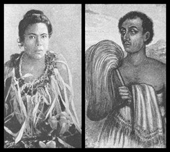 Young woman of Tonga and Samoan 'Orator' with fly flapper