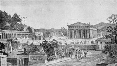 Illustration depicting the sacred enclosure at Olympia, Greece