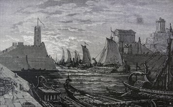 Illustration depicting the fleet of the Spartan Admiral Teleutia