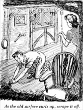 Illustration of a Carpenter treating a wooden floor