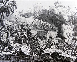 Illustration depicting Dutch forces taking Mannar