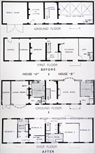 Floor plan of adjoined houses with stables and a coach house