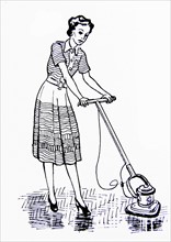 A housewife buffering the floor