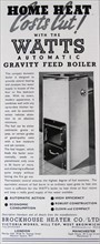 Advert for a Watts Automatic Gravity Feed Boiler